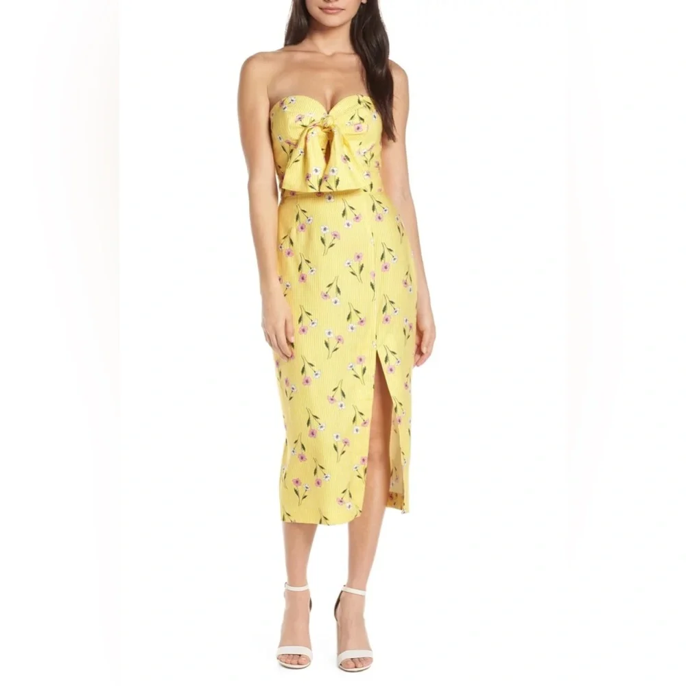 Finders Keepers Limoncello Floral Linen Strapless Bodycon Dress Sz M Easter - Picture 8 of 15